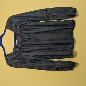 LC Lauren Conrad Square Neck Chambray Blouse Petite Medium